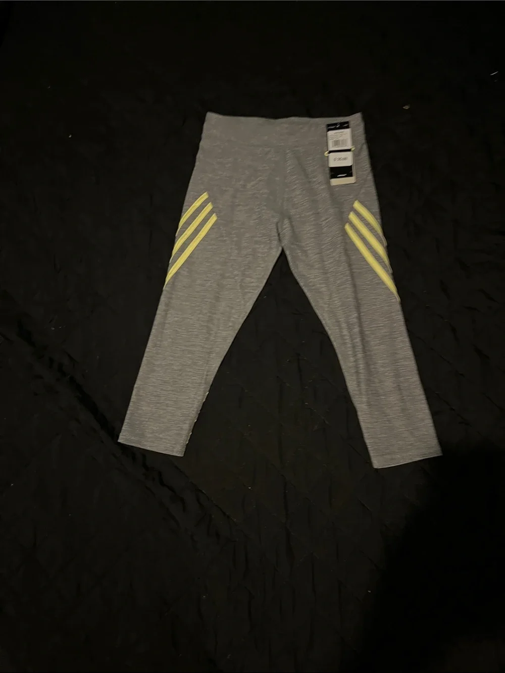 adidas Gray Leggings with Yellow Stripe Detail
